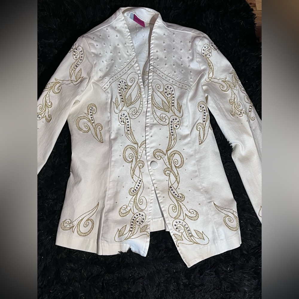 ANTTHONY White/Gold Embroidered Blazer Jacket